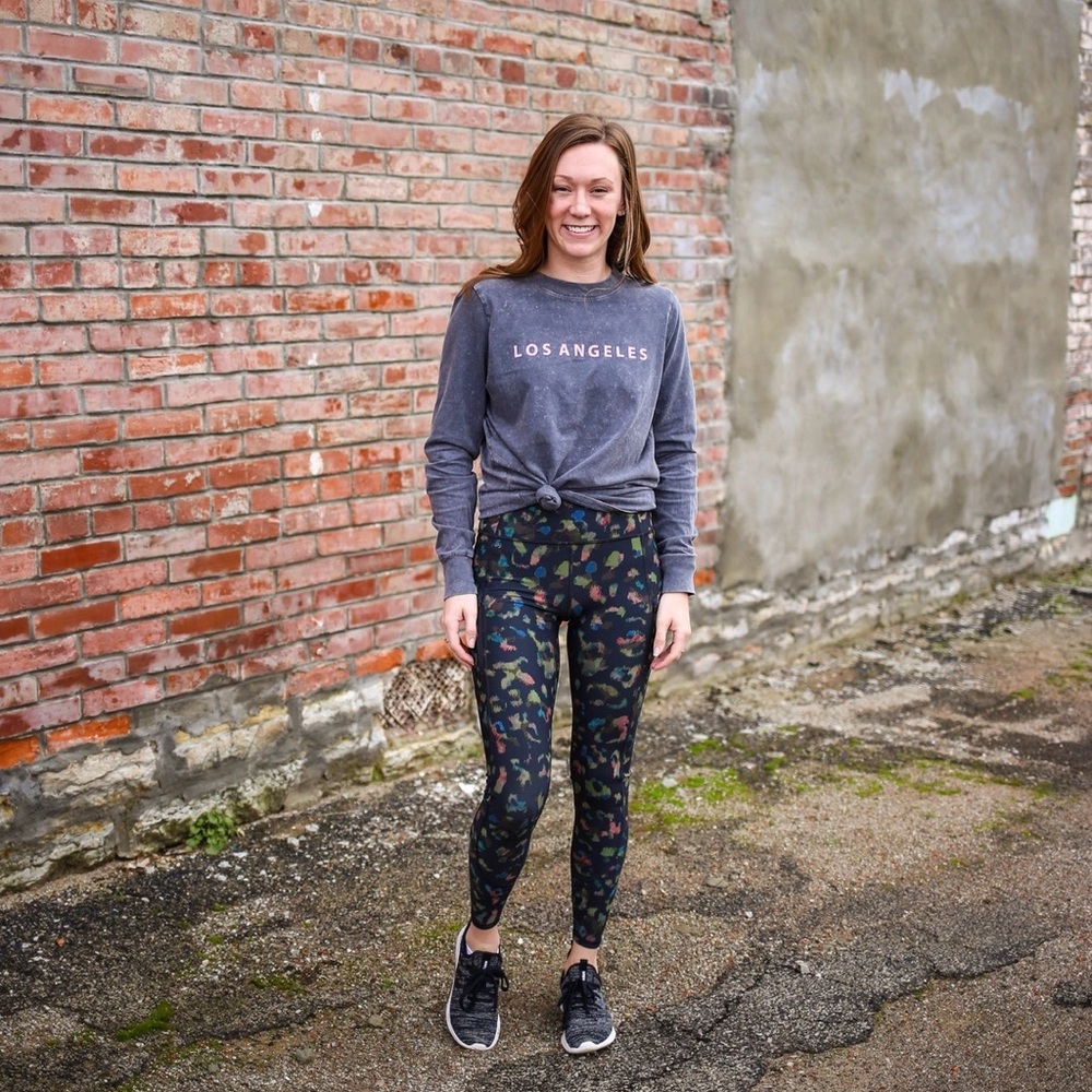 Athleta Rainier Leopard Leggings Womens M Fleece Lined Tight Multicolor Yoga